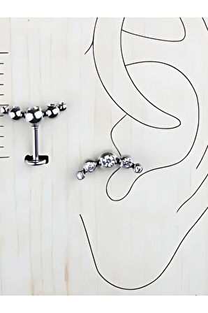 Beş Top Taşlı Yay Çelik Tragus Helix Piercing