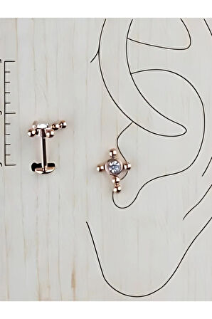 Haç Kristal Tek Taş Rose Tragus Helix Piercing