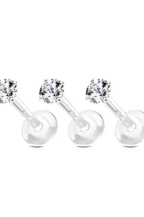 Çelik X Kare Kristal Zirkon 3mm x 6mm x 1.2mm Bioplastik Labret Piercing