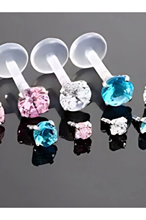 Çelik X Kare Kristal Zirkon 3mm x 6mm x 1.2mm Bioplastik Labret Piercing