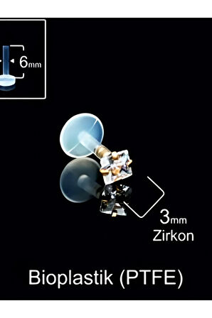 Altın X Kare Kristal Zirkon 3mm x 6mm x 1.2mm Bioplastik Labret Piercing