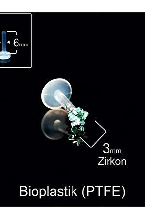 Çelik X Yıldız Mavi Zirkon 3mm x 6mm x 1.2mm Bioplastik Labret Piercing