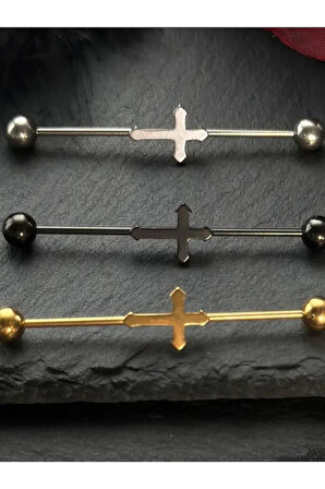 Cerrahi Çelik Arma Haç Siyah Köprü Piercing