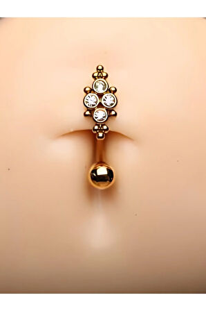 Üstten Taşlı Toplu Mod1 Altın Göbek Piercing