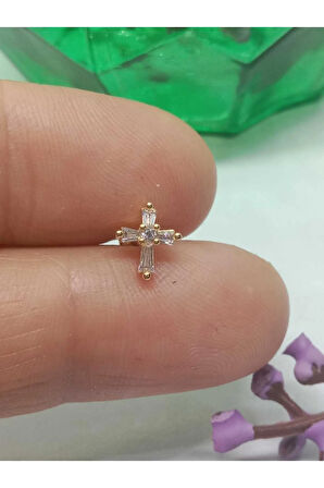 Zikon Cross Haç Altın Tragus Helix Piercing