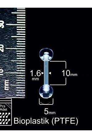 Top 5mm x 10mm x 1.6mm Bioplastik Düz Bar Piercing