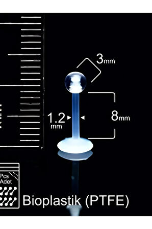 Top 3mm x 8mm x 1.2mm Bioplastik Labret Piercing