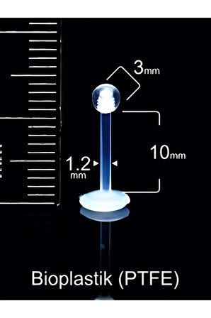 Top 3mm x 10mm x 1.2mm Bioplastik Labret Piercing