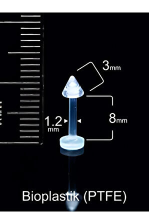 Spayk 3mm x 8mm x 1.2mm Bioplastik Labret Piercing