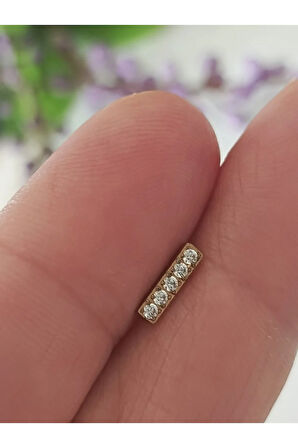 Cerrahi Çelik Beş Taş Çubuk Kristal Zirkon Altın 6x1.2mm Labret Piercing