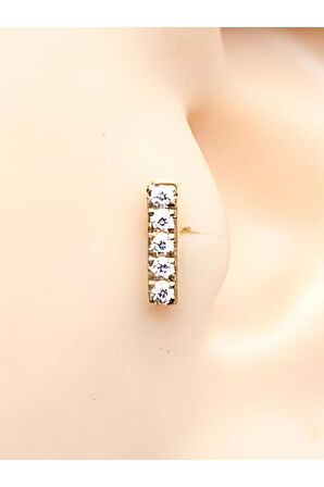 Cerrahi Çelik Beş Taş Çubuk Kristal Zirkon Altın 6x1.2mm Labret Piercing