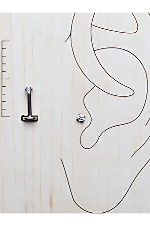 Zirkon 2mm x 6mm x 1.2mm Çelik Labret Piercing