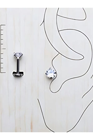 Cerrahi Çelik Zirkon 4mm X 6mm X 1.2mm Çelik Labret Piercing