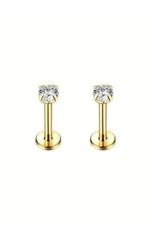Zirkon 4mm X 6mm X 1.2mm Altın Labret Piercing