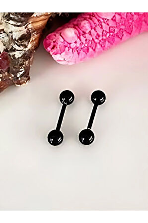 Top 5mm x 12mm x 1.2mm Siyah Düz Bar Piercing