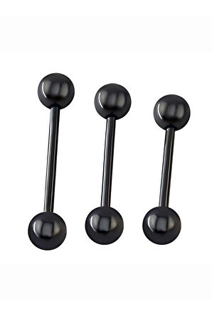 Top 5mm x 12mm x 1.2mm Siyah Düz Bar Piercing