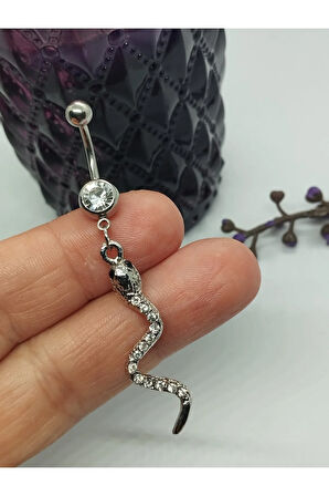Cerrahi Çelik Yılan Kristal Göbek Piercing