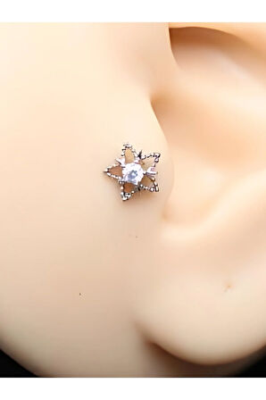 Cerrahi Çelik Lotus Tek Taş Kristal Zirkon Çelik 6x1.2mm Labret Piercing