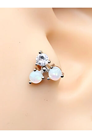 Cerrahi Çelik Üçlü Opal Ve Kristal Zirkon Çelik 6x1.2mm Labret Piercing