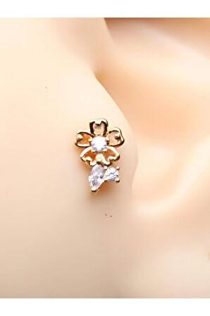 Cerrahi Çelik Çiçek Kristal Zirkon Altın 6x1.2mm Labret Piercing