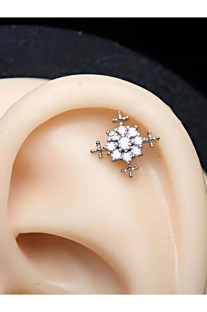 Kuzey Yıldızı Kristal Zirkon Çelik 6x1.2mm Labret Piercing
