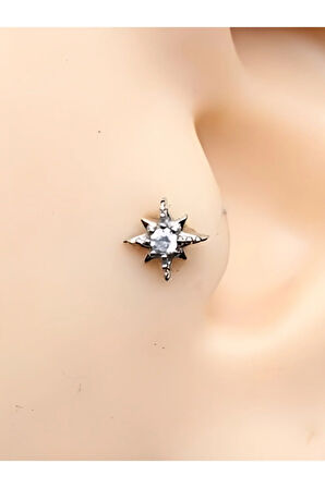 Kuzey Yıldızı Kristal Zirkon Çelik 6x1.2mm Labret Piercing