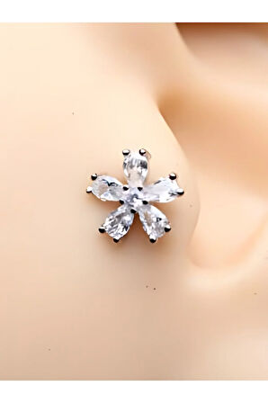 Cerrahi Çelik Papatya Kristal Zirkon Çelik 6x1.2mm Labret Piercing