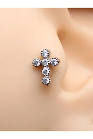 Haç Kristal Zirkon Çelik 6x1.2mm Labret Piercing