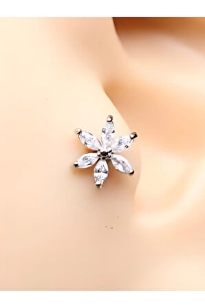 Cerrahi Çeşik Altı Badem Papatya Kristal Zirkon Çelik 6x1.2 Mm Labret Piercing