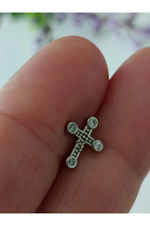 Cerrahi Çelik Haç 4 Taş Kristal Zirkon Çelik 6x1.2mm Labret Piercing