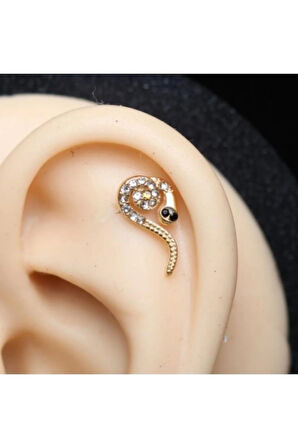 Cerrahi Çelik Yılan Kristal Zirkon Altın 6x1.2mm Labret Piercing