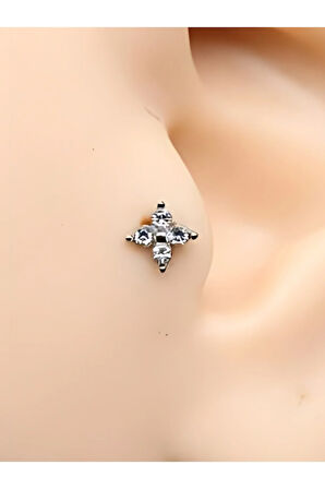 Dört Taş Kristal Zirkon Çelik 6x1.2mm Labret Piercing