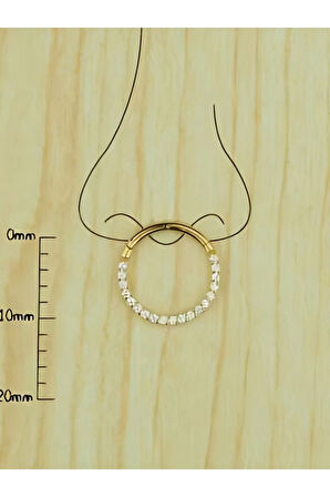 Zirkon Yan Sıra Taşlı Kilitli Altın Halka Piercing (10mm)