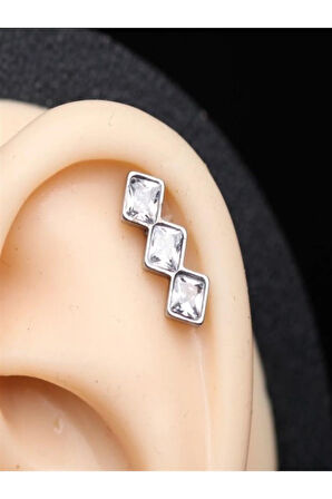 3 Dama Kristal Zirkon Çelik 6x1,2mm Labret Piercing