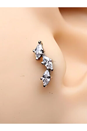 Cerrahi Çelik 3 Badem Kristal Zirkon 6x1.2mm Labret Piercing