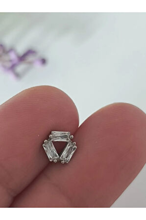 Cerrahi Çelik 3 Baget Kristal Zirkon Çelik 6x1.2mm Labret Piercing