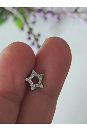 Cerrahi Çelik Yıldız Kristal Zirkon Çelik 6x1.2mm Labret Piercing