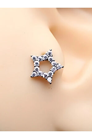Cerrahi Çelik Yıldız Kristal Zirkon Çelik 6x1.2mm Labret Piercing