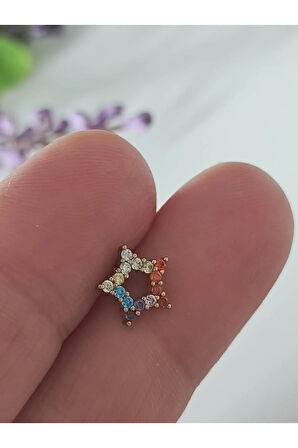 Cerrahi Çelik Yıldız Multi Zirkon Altın 6x1.2mm Labret Piercing