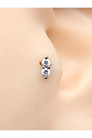 Cerrahi Çelik Çift Taş Kristal Zirkon Çelik 6x1.2mm Labret Piercing