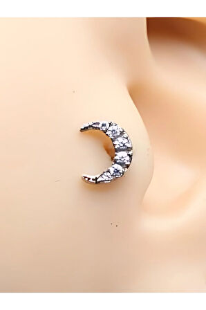 Cerrahi Çelik Ay Kristal Zirkon Çelik 6x1.2mm Labret Piercing