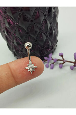 Cerrahi Çelik Mod 9890 Zirkon Çelik Göbek Piercing