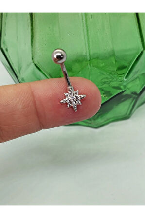 Cerrahi Çelik Mod 9890 Zirkon Çelik Göbek Piercing