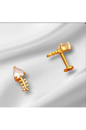 Cerrahi Çelik Kılçık Kristal Zirkon Altın Tragus Piercing,