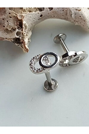 Daire Kristal Zirkon Çelik Tragus Piercing