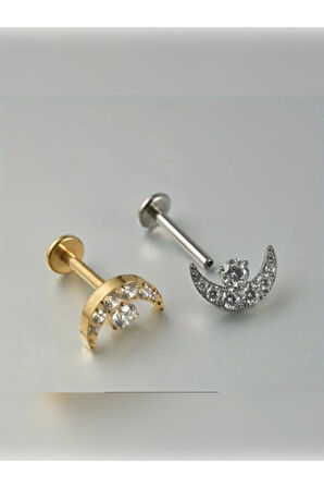 Ay Yıldız Kristal Zirkon Altın Tragus Piercing