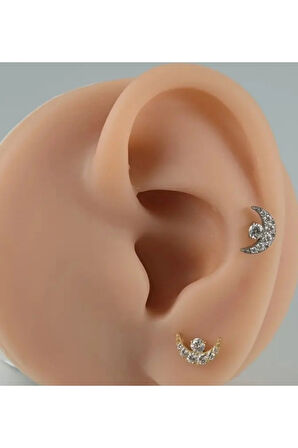 Ay Yıldız Kristal Zirkon Altın Tragus Piercing