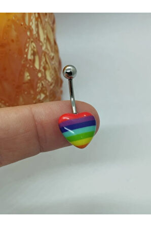 Kalp Gökkuşağı Çelik Göbek Piercing