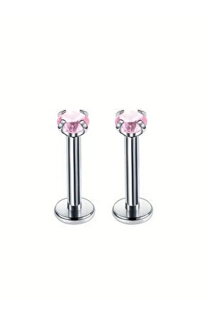 Pençe Doğal Taş Pink Çelik Tragus Piercing
