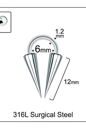 Cerrahi Çelik Spayk 4*12mm X 6mm X 1.2mm Çelik Halka Piercing